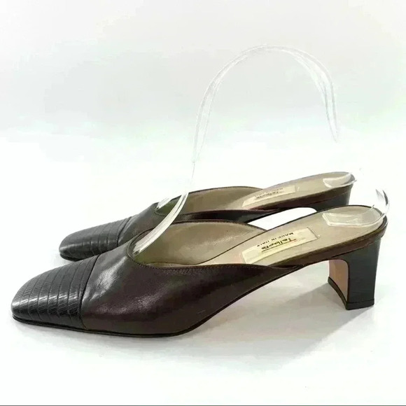 Talbots heels size 6.5 chocolate brown Italian leather mules vintage 80s 90s - Picture 5 of 12